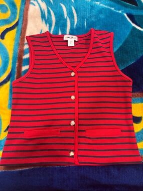Bailey 44 Red and Navy Striped Button Front Vest
